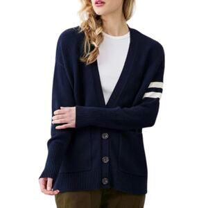 Not Monday Sacha Boyfriend Varsity Cardigan Sweater, Navy, Women's XL